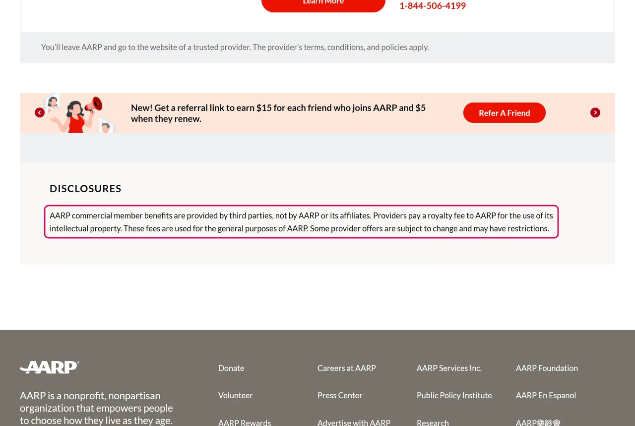 AARP disclosure: providers pay a royalty fee to AARP for the use of its intellectual property