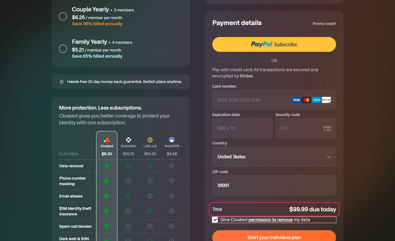 Cloaked checkout after the countdown ended showing $99.99 due today with no crossed-out price