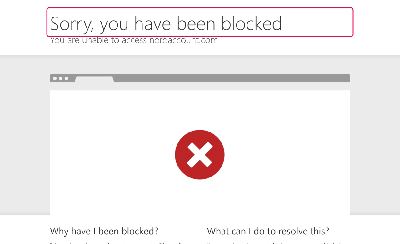 Nord Account sign-up page replaced by a Cloudflare block message saying sorry, you have been blocked