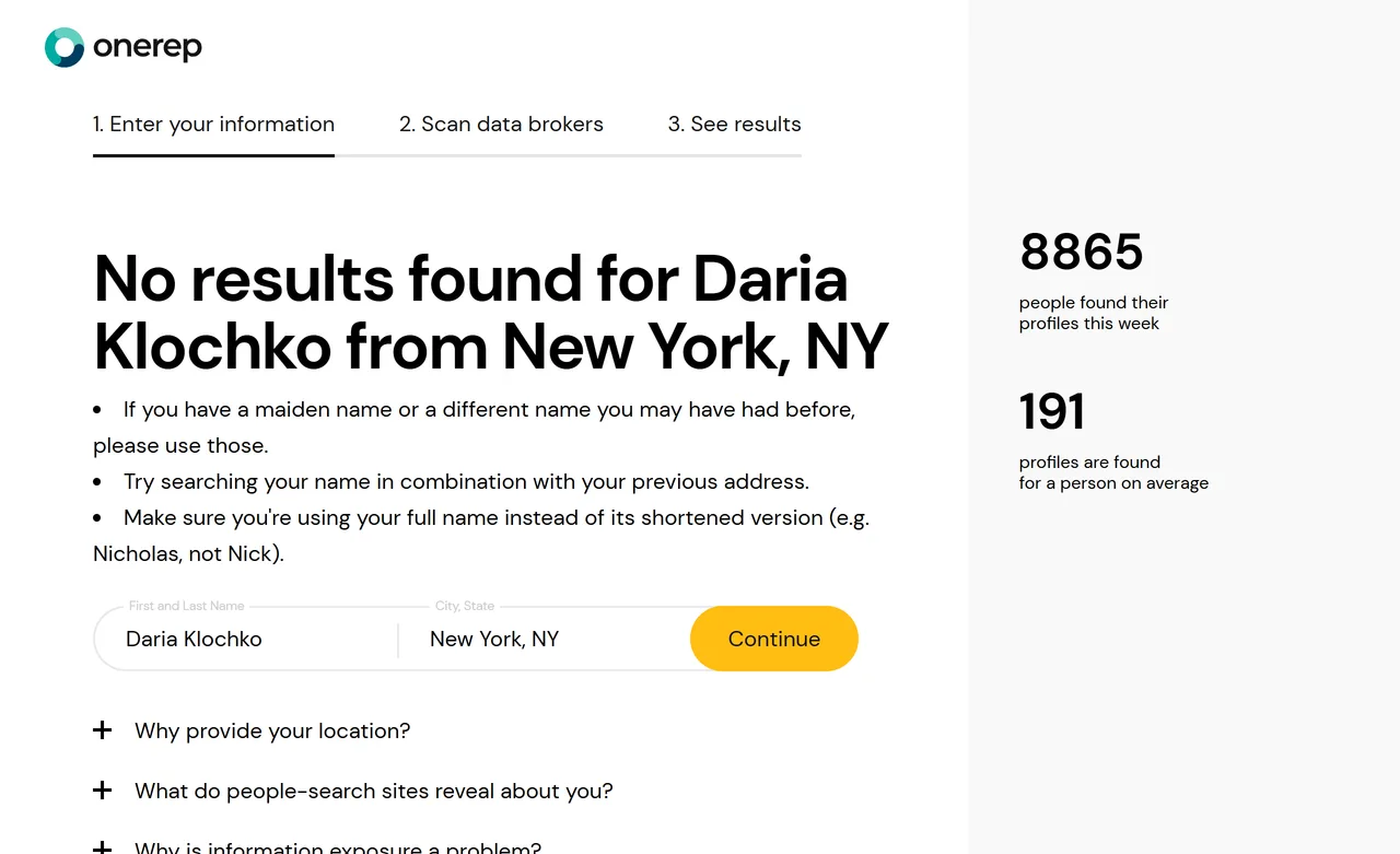 OneRep free scan result reading No results found for the test name in New York, NY